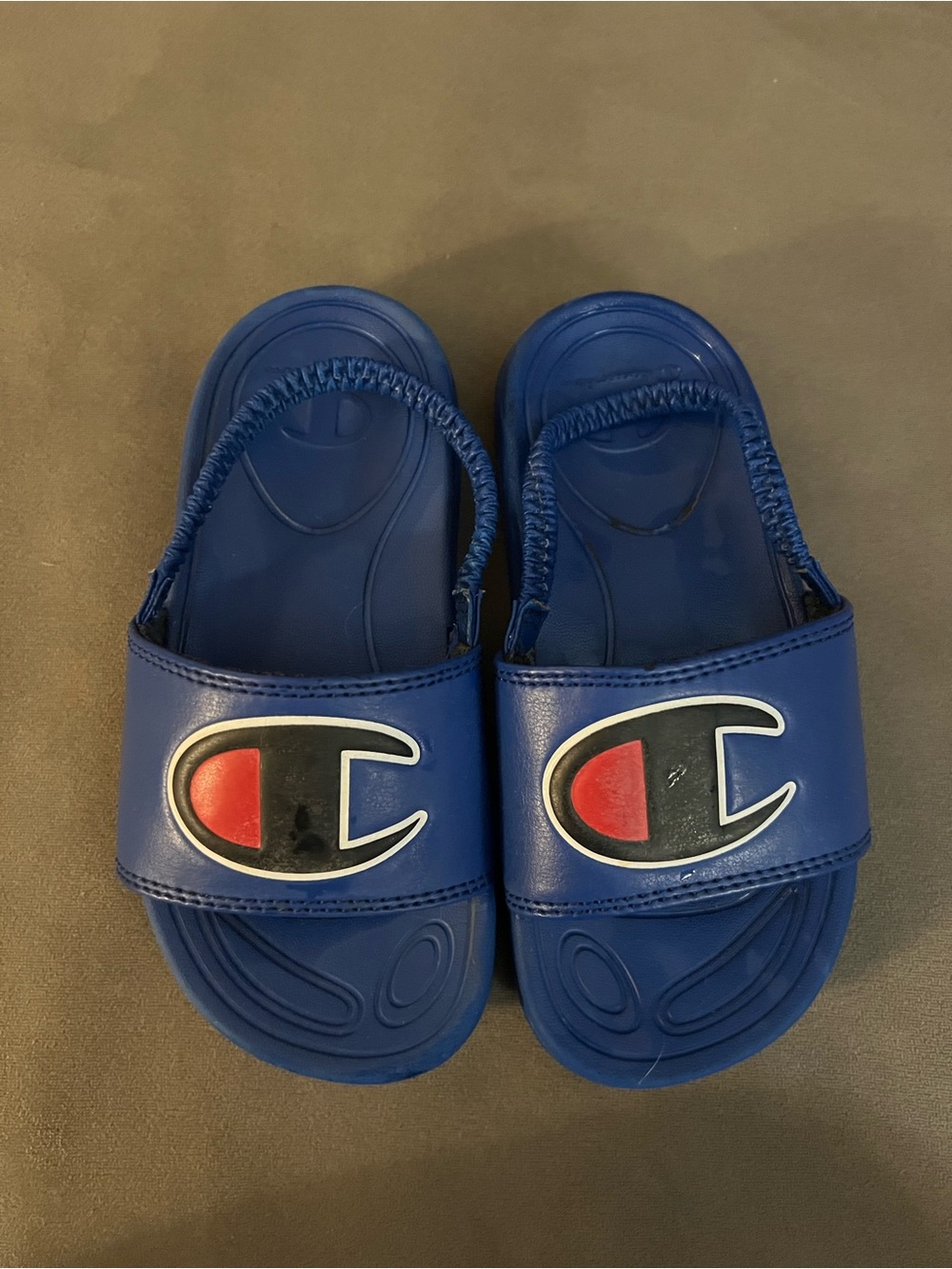 Champion Kids Blue Slide Sandals with Red Logo Accent